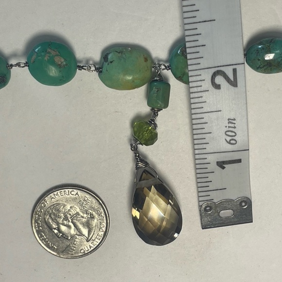 Vintage Sterling Silver, Blue Beads and Smoky Quartz necklace and earrings - Picture 8 of 9